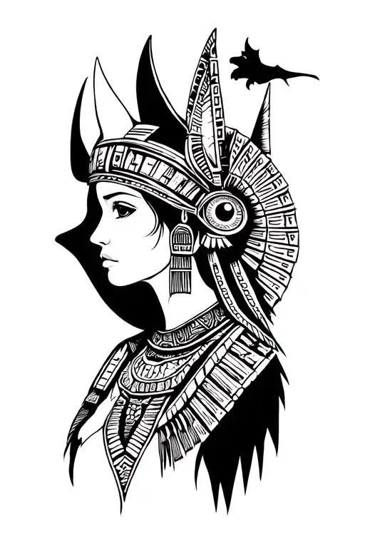 Aztec Warrior Girl With Technology With Egyptian Warrior God Anubis, Inka Symbolism, All Seing Eye And Tattoo tattoo design idea