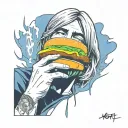 kurt cobain eat burger tattoo design idea