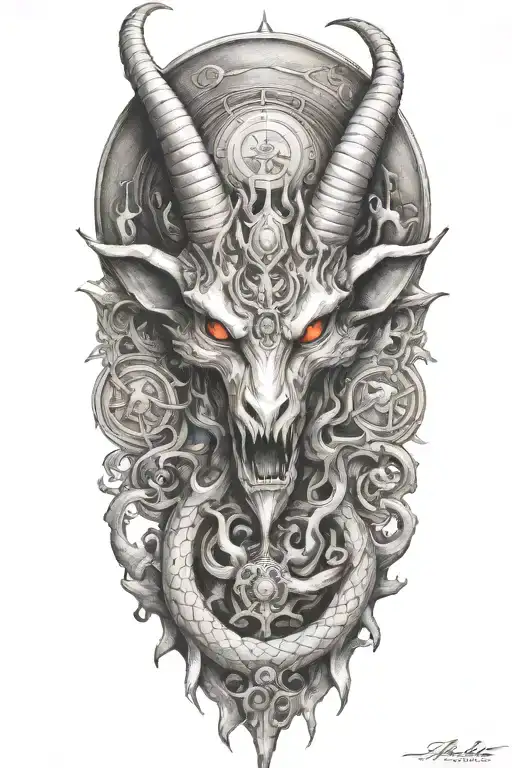 baphomet fire dragon tattoo design idea