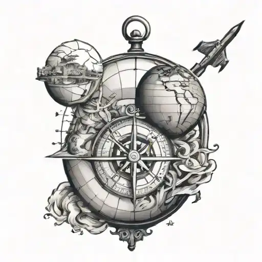 travel, globe, compass small tattoo design idea