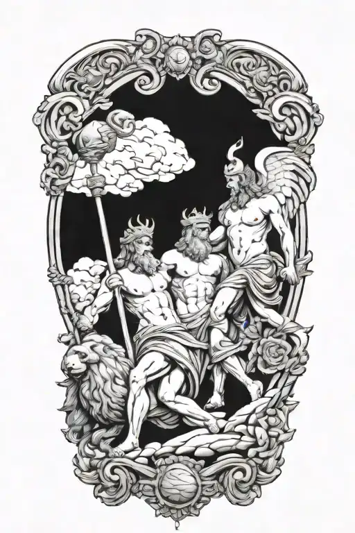 detailed tattoo of Zeus and athena tattoo design idea