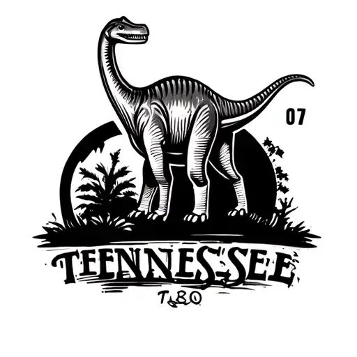 stamp tattoo consisting of a brontosaurus with the cent symbol of 07 and the abbreviation for Tennessee  tattoo design idea