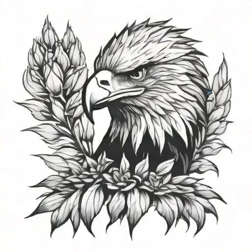 Eagle head and Agave plant in a black grey tattoo tattoo design idea