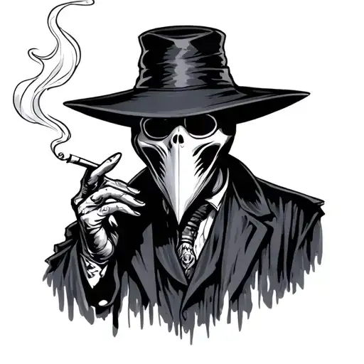 plague doctor with mask smoking a cigarette tattoo design idea
