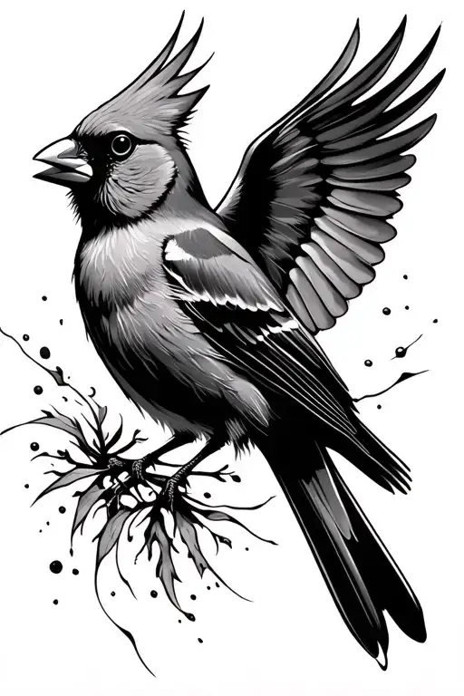 Cardinal bird flying away tattoo design idea