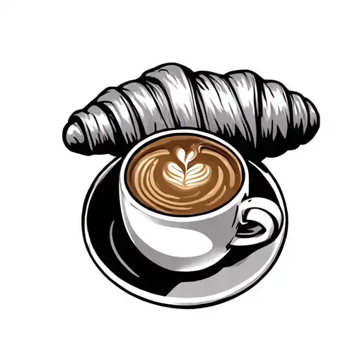 coffee and croissant tattoo design idea