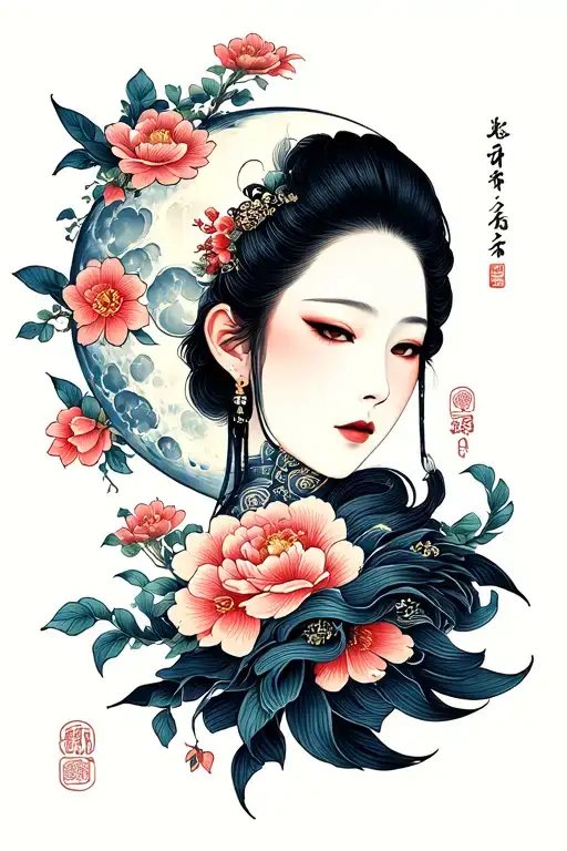 aimple Japanese style moon tattoo design idea