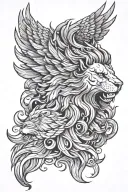 Head of a lion and a phoenix rising from the ashes tattoo design idea