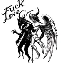 "Fuck Love" Devil and Angel tattoo design idea