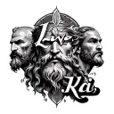 "Live, Kai" word. background is zeus god, atlas god, kratos god & ares god tattoo design idea