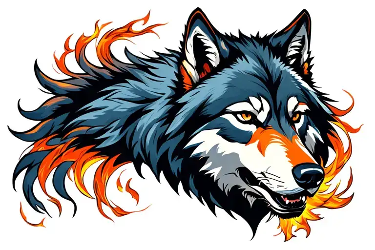 A wolf with a fusey bueho tattoo design idea