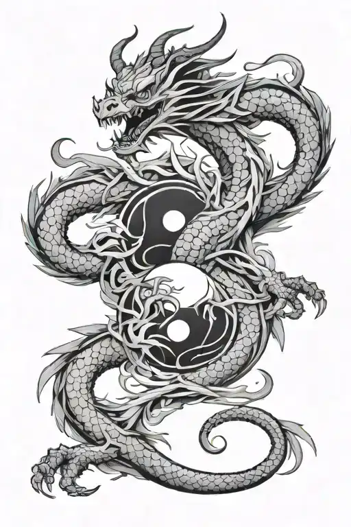 yin yang dragon vs samurai tattoo design idea