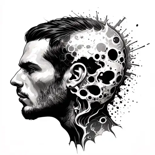 man overthinking concept exploded head tattoo design idea