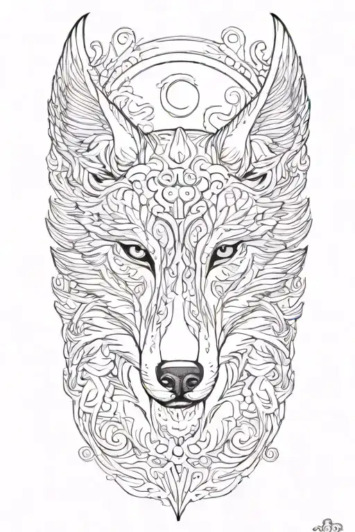 half wolf head with an angel wing tattoo design idea