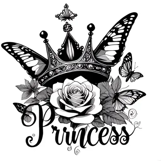 "Boujee Princess " crown butterflies rose tattoo tattoo design idea