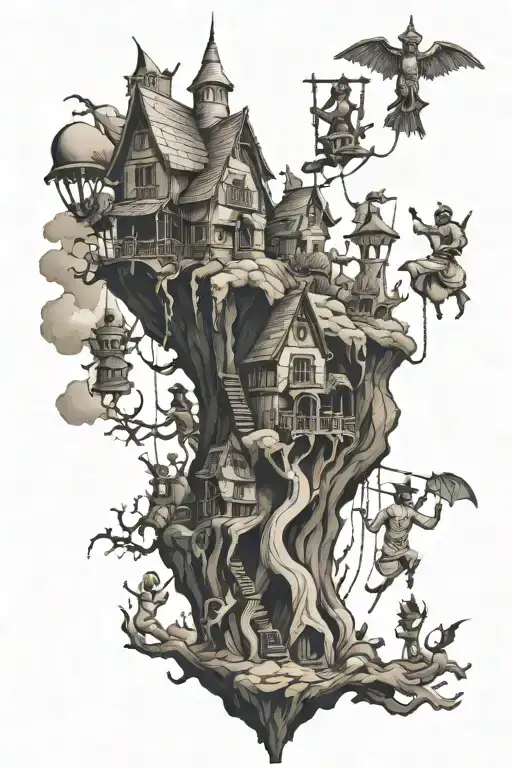 Seven of pinnacles and hanging man tattoo design idea