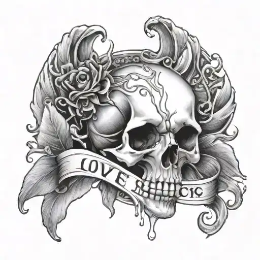 bleeding heart an skull that says love is the death of peace of mind  tattoo design idea