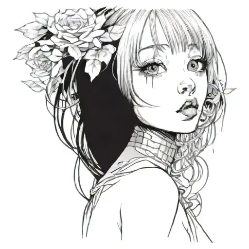 Black And White Anime Girl Character horror gothic Junji Ito Style  tattoo design idea