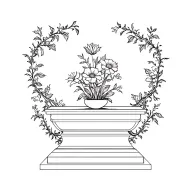 empty pedestal surrounded by vines with different flowers tattoo design idea
