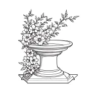 empty pedestal surrounded by vines with different flowers tattoo design idea