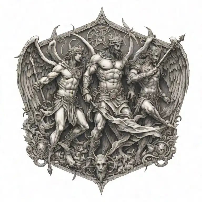 war in heaven angels versus demons tattoo design idea