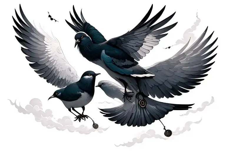 clouds light dove birds Roman numerals tattoo design idea