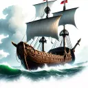 Viking ship in a storm clouds tattoo design idea