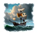Viking ship in a storm clouds tattoo design idea