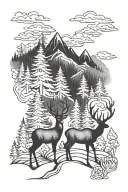 deer forest mountains panorama tattoo design idea