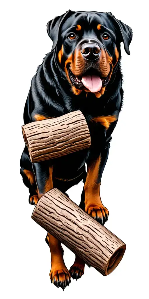rottweiler with a log cain going up arm tattoo design idea