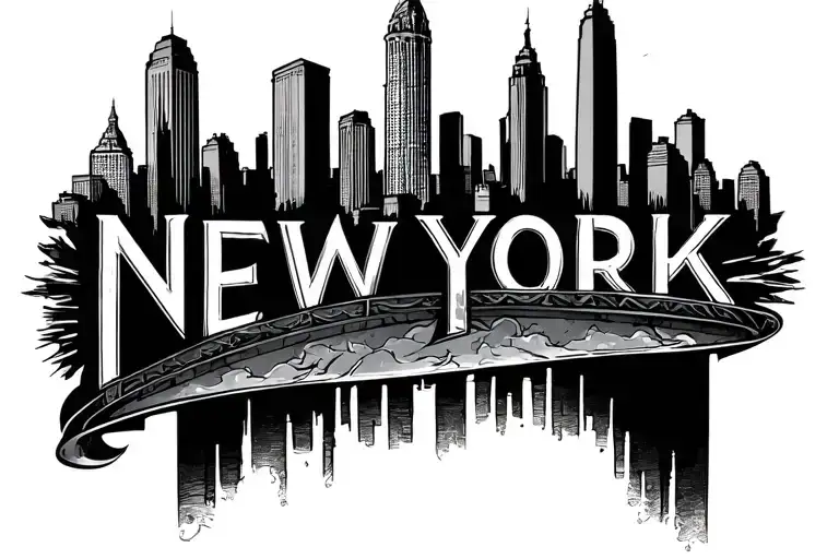 Tattoo of the word, New York City with its five boroughs inside of it being Brooklyn, queens , Manhattan, Bronx and Stat tattoo design idea