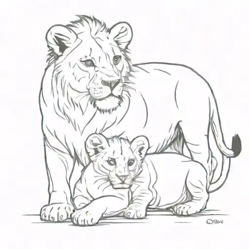 lioness 2 lion cubs tattoo design idea