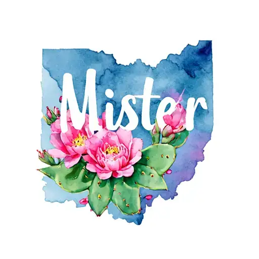 "Mister" ohio and prickly pear in bloom tattoo design idea