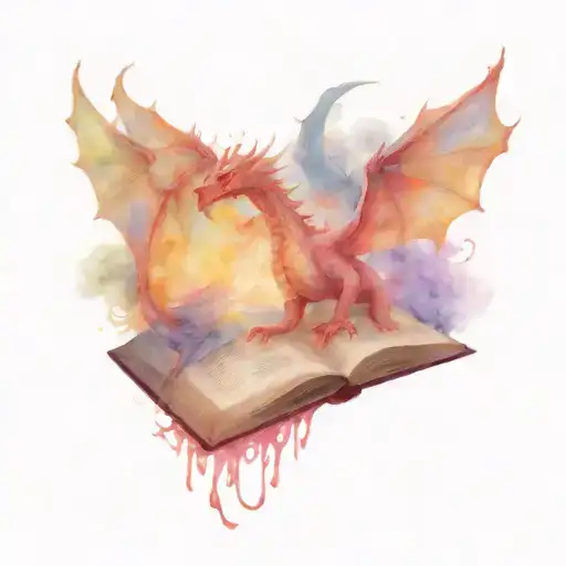fantasy book surrounded by dragons flying tattoo design idea