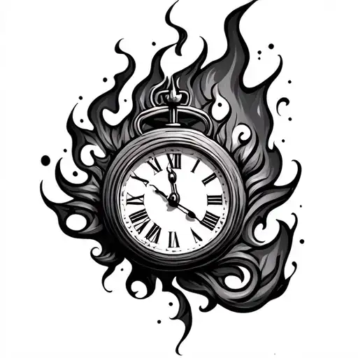 burning clock tattoo design idea