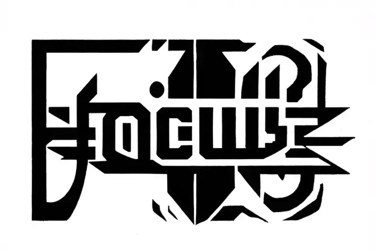 Make me a minimal wrist tattoo with just word "Focus". Focus written horizontally on wrist with a symbol meaning focus. tattoo design idea