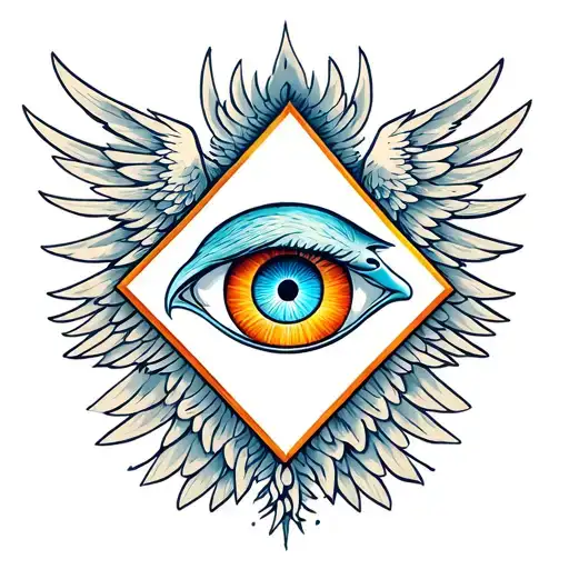 one eye and triangle outlined & surrounded by eagle wings tattoo design idea
