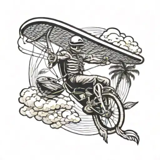 paraglider flying skeleton hawaii tattoo design idea