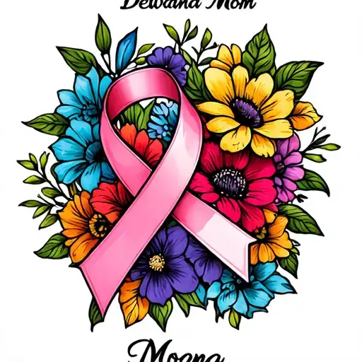 "Dewana Mom" "Dewana Mom" "Dewana Mom" august birth flowers with  multicolor cancer ribbon tattoo design idea
