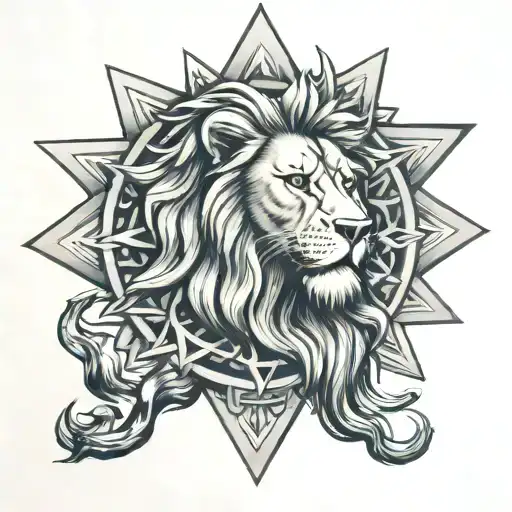 lions head jewish star tattoo design idea