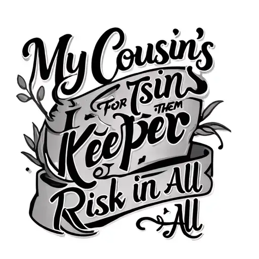 Create a unique cousins tattoo with these elements: “My Cousin’s Keeper” in cursive“For Them I’d Risk It All” in serif  tattoo design idea