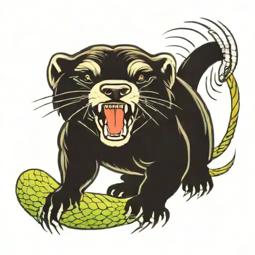 honey badger fighting snake tattoo design idea