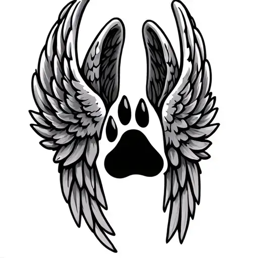 paw print with angel wings tattoo design idea