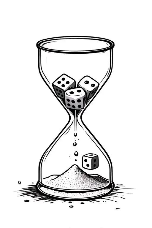minimalistic tattoo of an hourglass where dice are in place of the sand running down.   tattoo design idea
