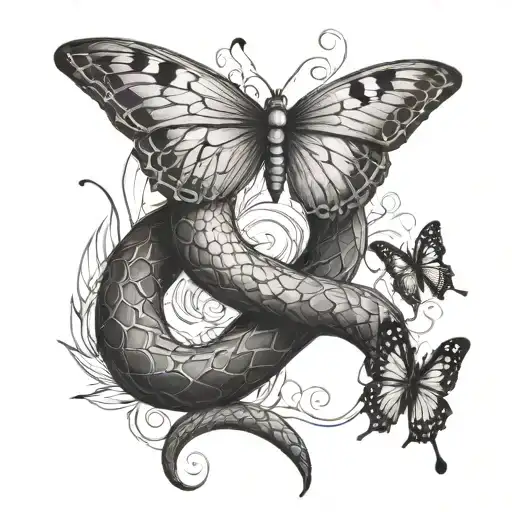 Snake and butterflies tattoo design idea