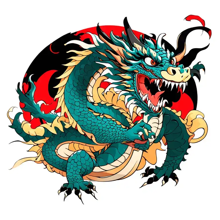 Demon Samuri Fighting Dragon tattoo design idea