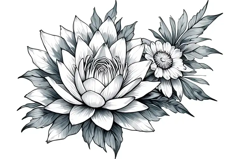 rose water lily marigold flowers tattoo design idea