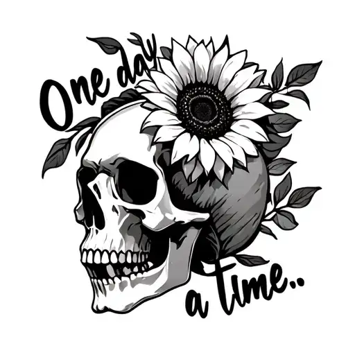 "One day at a time…." Skull And sunflower tattoo tattoo design idea
