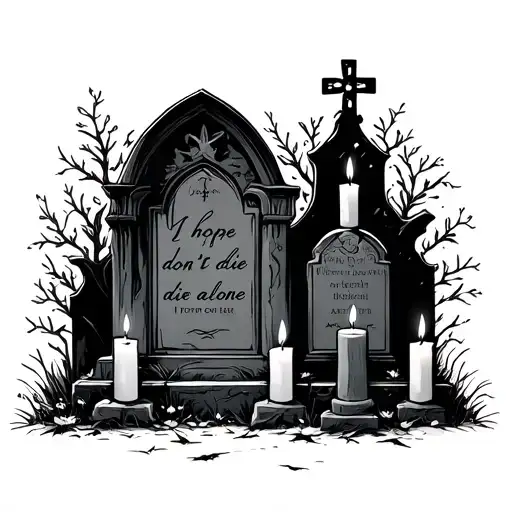 Candles on the sides of an old cemetery on the tombstone, I hope I don't die alone, Korean tattoo design idea