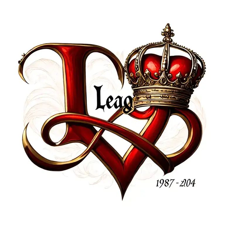 "LEAGO" Crown on the L, Heart Infinity 1987-2004 tattoo design idea